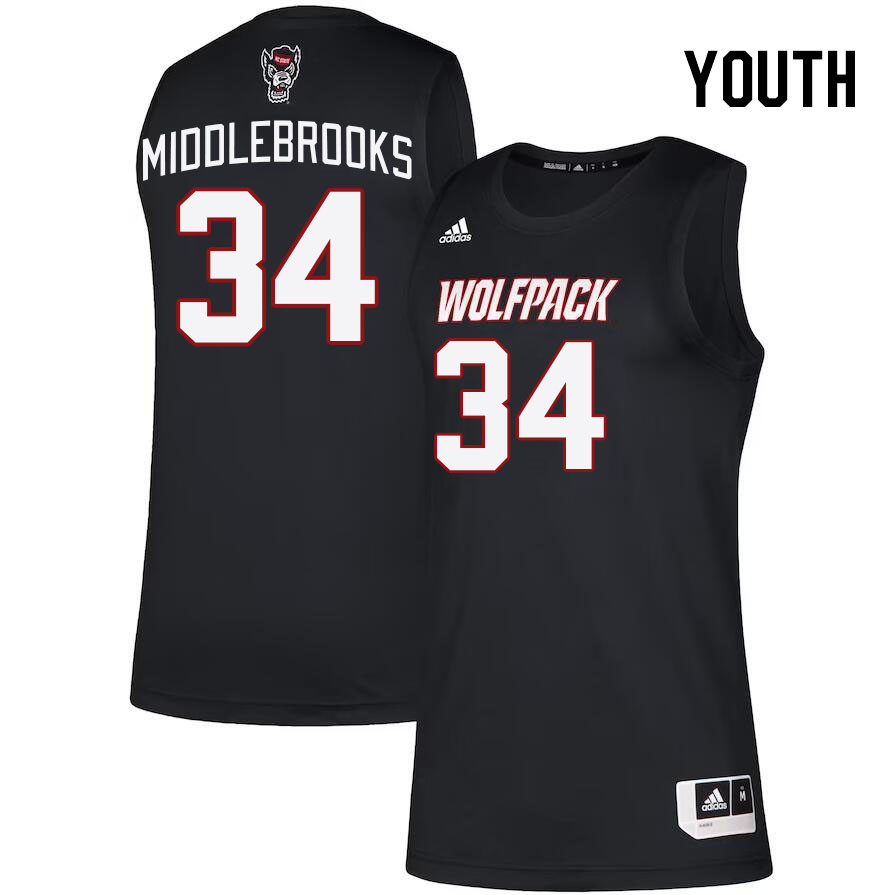 Youth #34 Ben Middlebrooks NC State Wolfpack College Basketball Jerseys Stitched Sale-Black